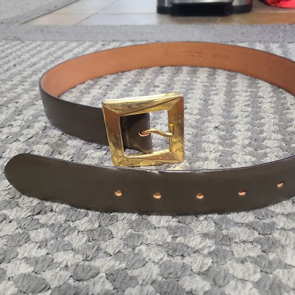111 State‎ Brown Leather Belt with Gold Toned Buckle 32 Italy